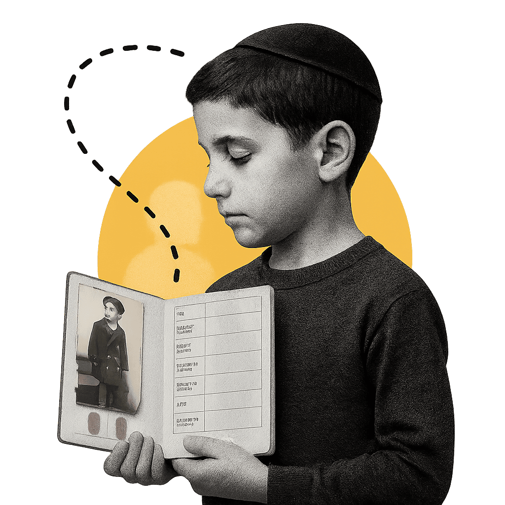 Student reading Holocaust victim passport