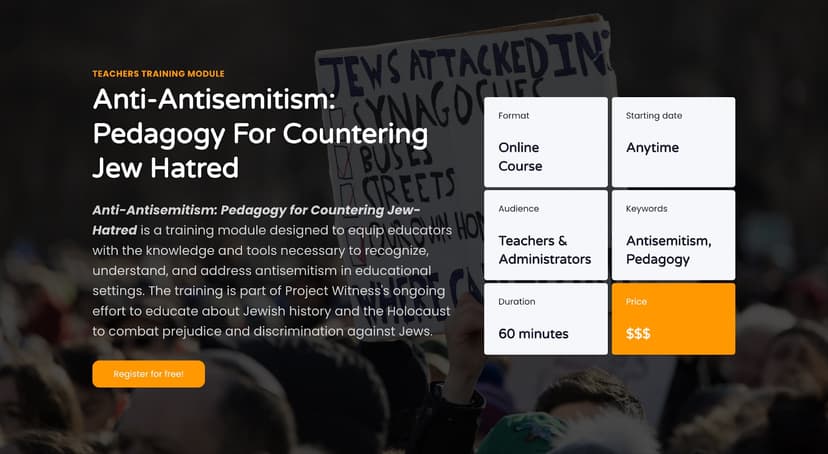 Educator training module interface on antisemitism