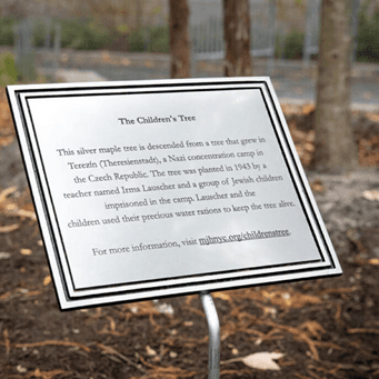 Memorial plaque for The Children's Tree from Theresienstadt